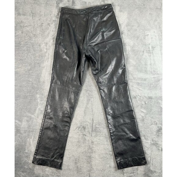 VINTAGE 90s WILSON’S Maxima LEATHER Slim Straight Women’s Moto Pants Black-Sz 8 - Picture 2 of 11